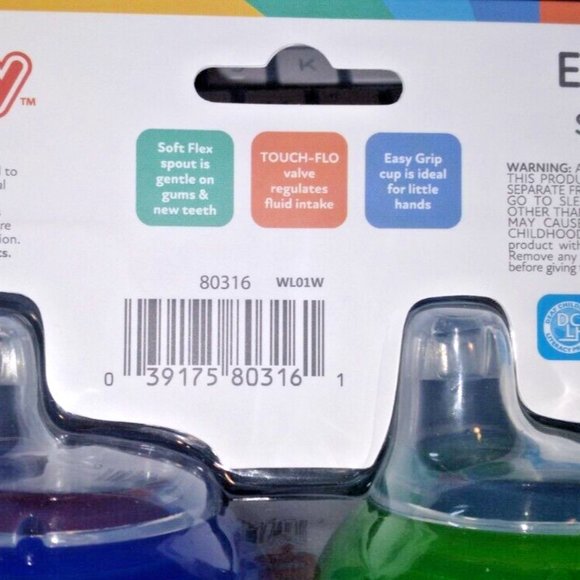 NUBY EASY GRIP SOFT SPOUT CUPS 10 OZ BPA FREE 6+ MONTHS BITE PROOF NO SPILL 2 PC - Picture 5 of 7